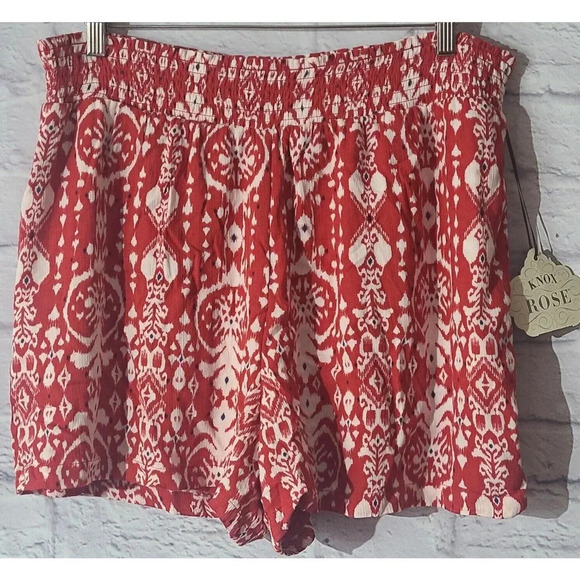 Knox Rose Pull On Shorts Women's XL Red Off White Ikat Print Flowy Pockets Boho - Picture 1 of 6